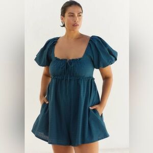 Pilcro Puff Sleeve Babydoll Romper